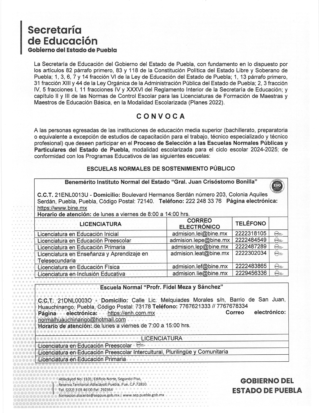 CONVOCATORIA DE INGRESO A LA EDUCACIÓN NORMAL - PUEBLA - 2024 2025_pages-to-jpg-0001